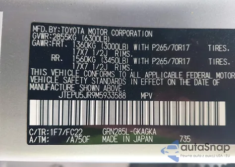 2021 Toyota 4Runner Trd Off Road from USA, damaged, VIN JTEPU5JR9M5933588